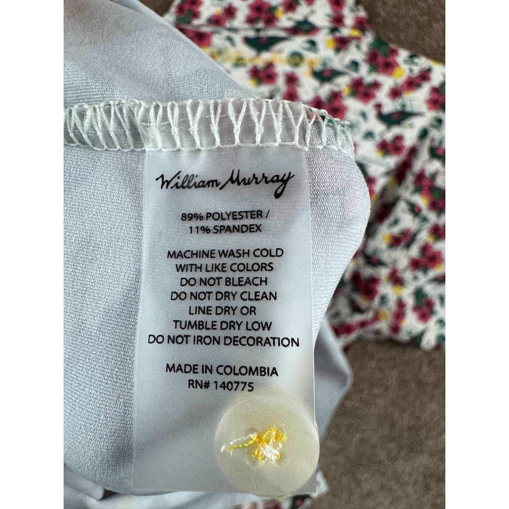 William Murray Golf Mens Greens Keepers Polo Shirt White Floral Animal Large NWT - Picture 10 of 12